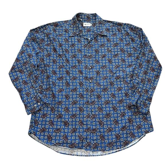 Vintage 90s Men's XL Shirt JT BECKETT Paisley Geometric Button Down Shirt - Picture 1 of 5